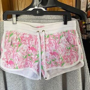Lilly Pulitzer Shorts Chrissy Pink Colony Flamingo Women Small Terry Lounge